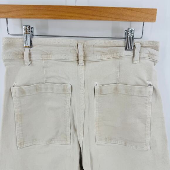 Zara Tan High Rise Marine Wide Leg Cropped Denim Jeans Raw Hem Size 8 Sailor - Picture 4 of 7